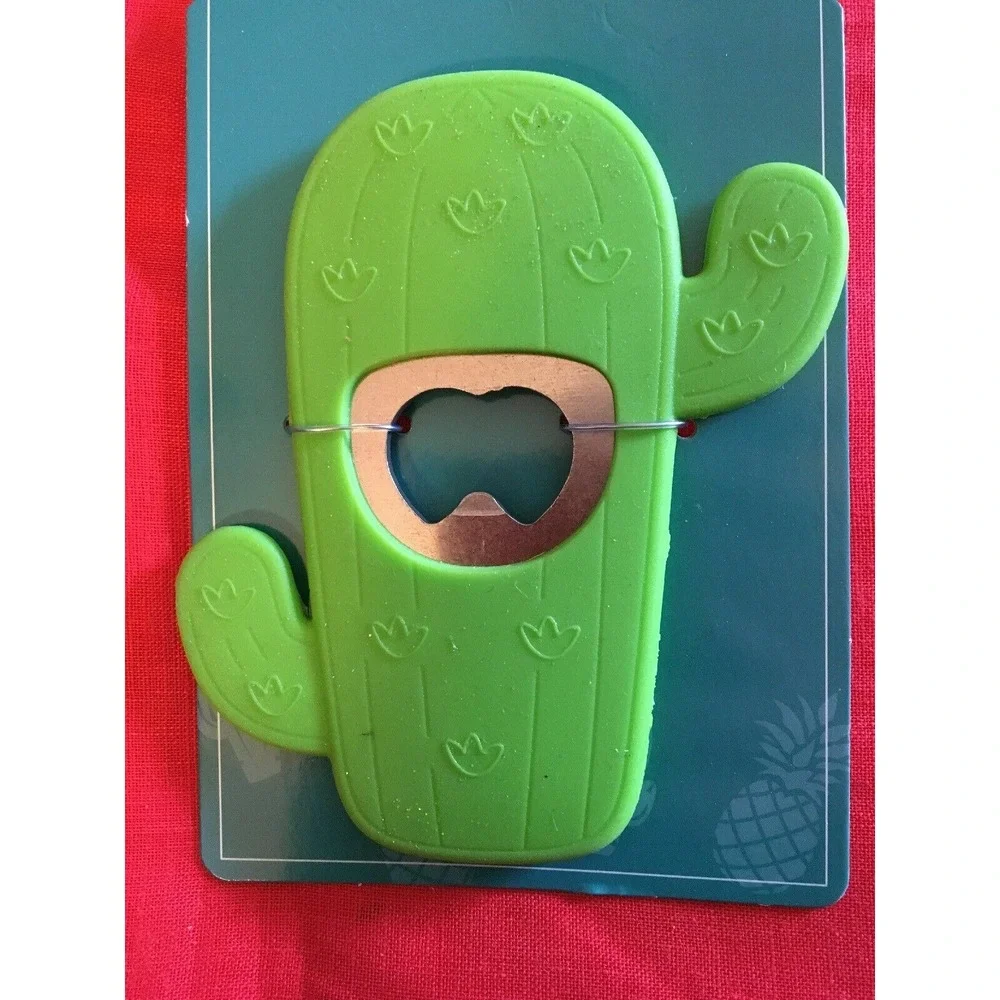 NEW Bright Green Silicone/Stainless CACTUS Bottle Opener Party favor Great Gift!